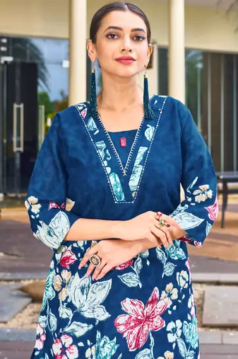 Teal floral printed cotton classic co ord set