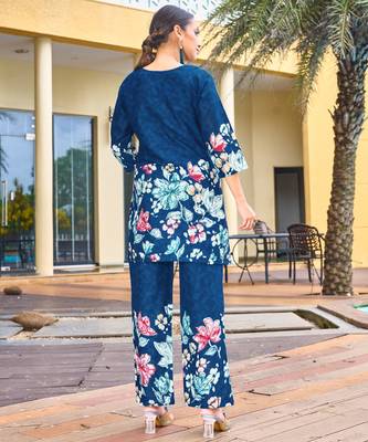 Teal floral printed cotton classic co ord set 3