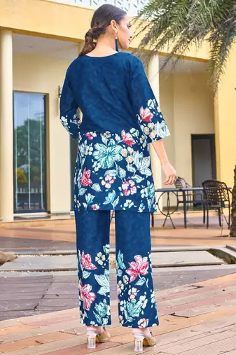 Teal floral printed cotton classic co ord set