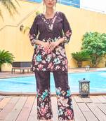 Wine floral printed cotton classic co ord set