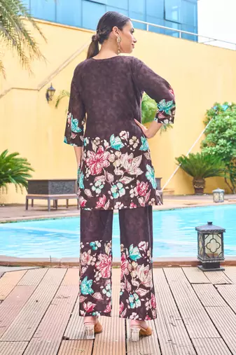 Wine floral printed cotton classic co ord set