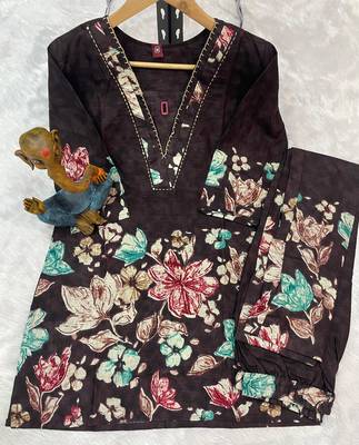 Wine floral printed cotton classic co ord set 4