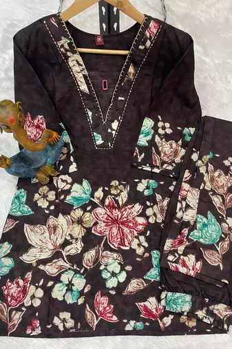 Wine floral printed cotton classic co ord set