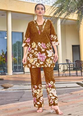 Mustard floral printed cotton classic co ord set 1