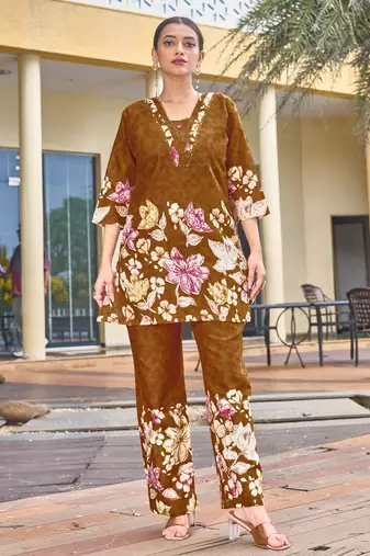 Mustard floral printed cotton classic co ord set