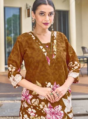 Mustard floral printed cotton classic co ord set 2