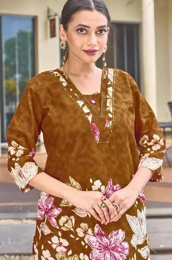 Mustard floral printed cotton classic co ord set