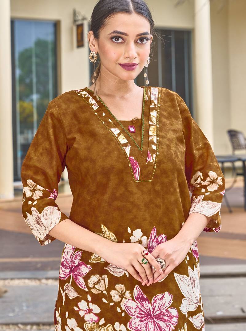 Mustard floral printed cotton classic co ord set