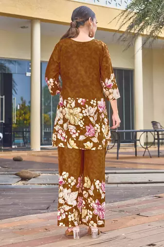 Mustard floral printed cotton classic co ord set