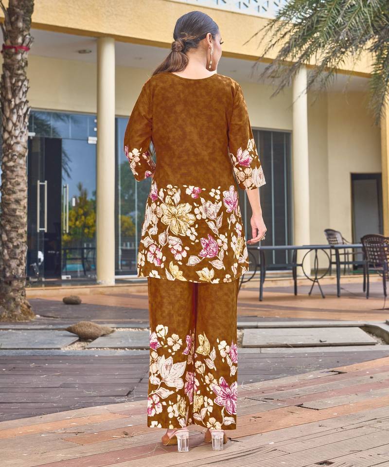 Mustard floral printed cotton classic co ord set