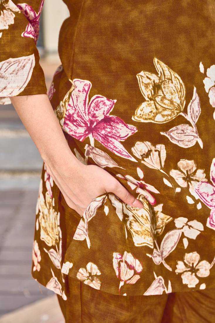 Mustard floral printed cotton classic co ord set