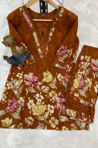Mustard floral printed cotton classic co ord set