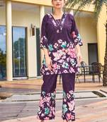Purple floral printed cotton classic co ord set