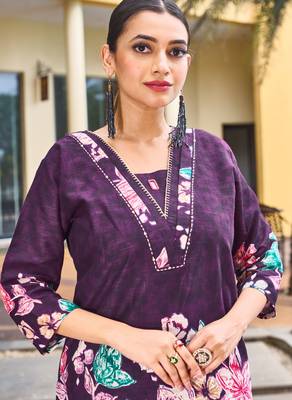 Purple floral printed cotton classic co ord set 2