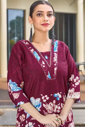 Maroon floral printed cotton classic co ord set