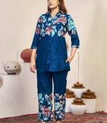 Teal floral printed cotton classic co ord set