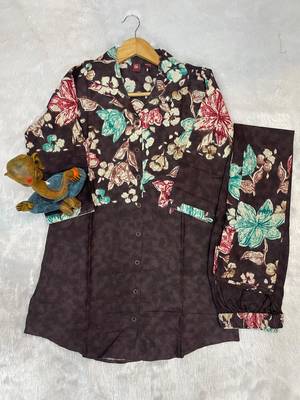 Coffee floral printed cotton classic co ord set 3
