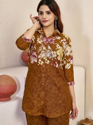 Mustard floral printed cotton classic co ord set 2