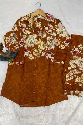 Mustard floral printed cotton classic co ord set