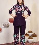 Wine floral printed cotton classic co ord set