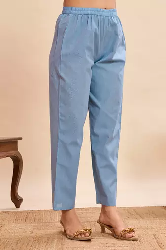 Graceful light blue pure cotton jacquard kurta set with dupatta