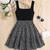 Black floral printed polyester fit & flare mini dress for women