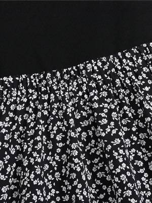 Black floral printed polyester fit & flare mini dress for women 3