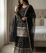 Designer black floral zari embroidered kurta sharara set with dupatta – party & bridal wear