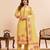 Vibrant yellow pure cotton jacquard kurta set with printed dupatta