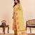 Vibrant yellow pure cotton jacquard kurta set with printed dupatta