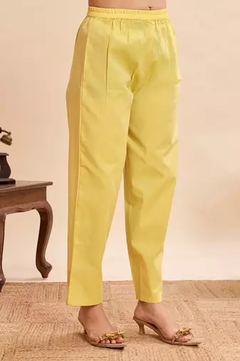 Vibrant yellow pure cotton jacquard kurta set with printed dupatta
