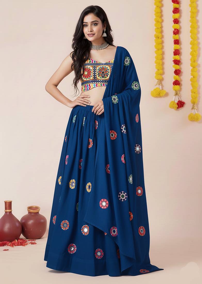 Teal Designer Special Navratri Wear Lehenga Choli