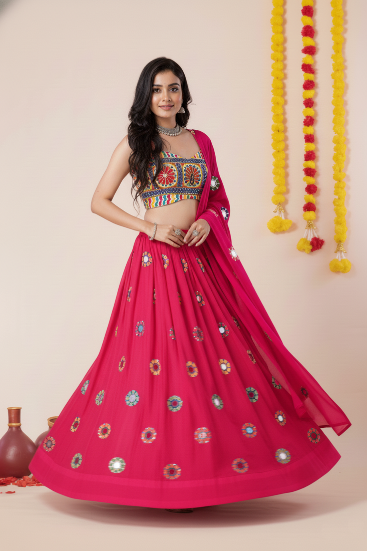 Pink Designer Special Navratri Wear Lehenga Choli