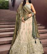 Cream Embroidered Silk Lehenga Choli with Heavy Golden Threadwork & Dupatta | Bridal & Wedding Wear