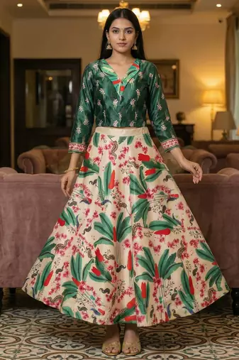 Multicolour semistitched croptop choli with unstitched blouse