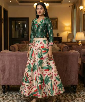 Multicolour semistitched croptop choli with unstitched blouse 2