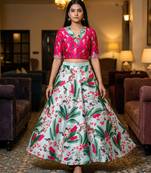 Multicolour Semistitched Croptop Choli With Unstitched Blouse