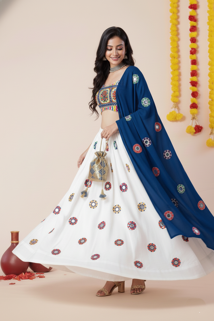 White Designer Special Navratri Wear Lehenga Choli