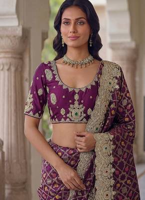 Plum Color Embroidered Lace,Dori,Multi Thread And Zari With Sequins And Zircon Diamond Work Banarasi Silk Saree 2