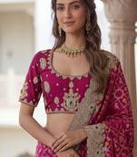 Rani Pink Color Embroidered Lace,Dori,Multi Thread And Zari With Sequins And Zircon Diamond Work Banarasi Silk Saree
