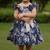 Navy blue floral printed cotton fit & flare party dress for girls