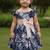Navy blue floral printed cotton fit & flare party dress for girls
