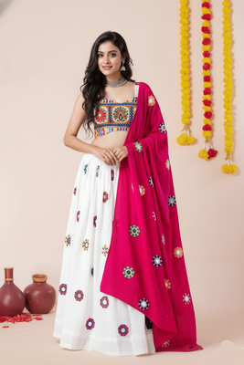 White Designer Special Navratri Wear Lehenga Choli 1