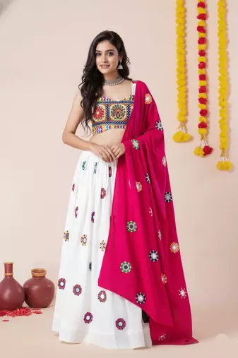 White Designer Special Navratri Wear Lehenga Choli