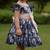 Navy blue floral printed cotton fit & flare party dress for girls