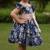 Navy blue floral printed cotton fit & flare party dress for girls