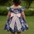Navy blue floral printed cotton fit & flare party dress for girls