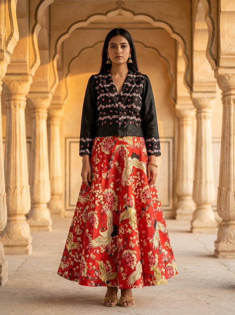 Multicolour Semistitched Croptop Choli With Unstitched Blouse