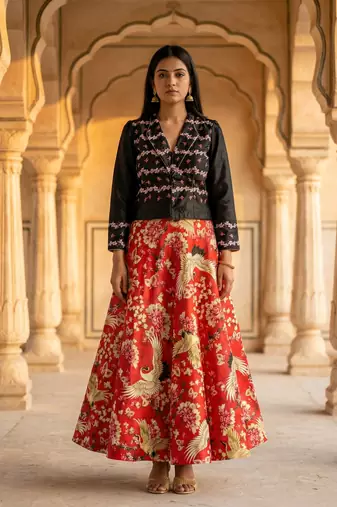 Multicolour Semistitched Croptop Choli With Unstitched Blouse