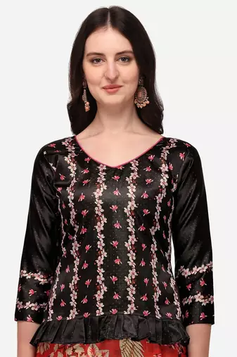 Multicolour Semistitched Croptop Choli With Unstitched Blouse